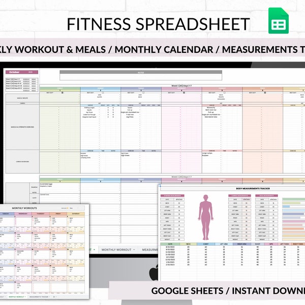 Workout Planner Spreadsheet, Google Sheets, Weekly Fitness Planner, Digital Fitness Tracker, Exercise Template, Weekly Workouts Planner,