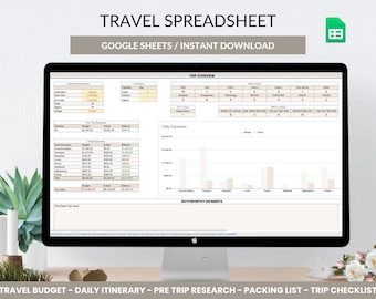 Travel Planner Spreadsheet: Google Sheets Trip Organizer (Digital Download)
