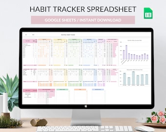 Editable Habit Tracker Spreadsheet: Daily, Weekly, Monthly (Digital Download)