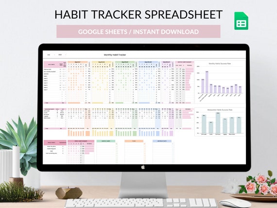 Editable Habit Tracker Spreadsheet: Daily, Weekly, Monthly (Digital Download)