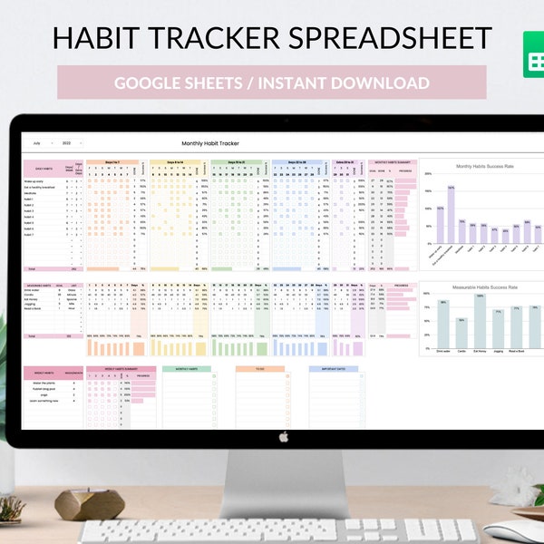 Gewoonte tracker spreadsheet digitale gewoonte tracker google sheet gewoonte tracker sjabloon dagelijkse wekelijkse maandelijkse gewoonte tracker bewerkbare planner