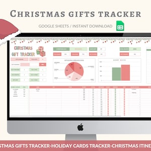 Tracker dei regali di Natale Fogli Google Foglio di calcolo del pianificatore di regali di festa Modello di budget di Natale Tracker delle cartoline di Natale Itinerario di Natale