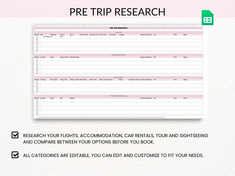 Travel Planner Spreadsheet: Editable Trip Organizer (Google Sheet) (Digital Download) image 3