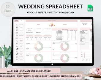 Digital Wedding Planner Spreadsheet, Wedding Budget, Wedding Checklist, Wedding Guest List,  Wedding Template Google sheets Wedding Timeline