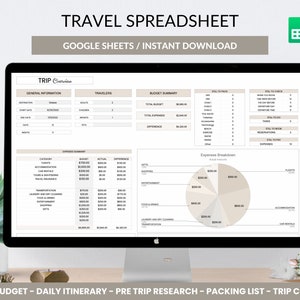 Digital Travel planner travel spreadsheet vacation google sheet editable travel template daily itinerary travel budget planner packing list