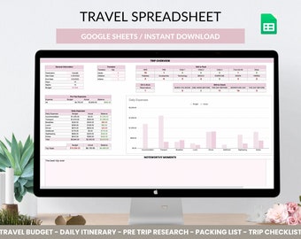 Travel Planner Spreadsheet: Editable Trip Organizer (Google Sheet) (Digital Download)