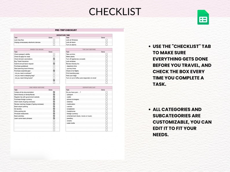 Travel Planner Spreadsheet: Editable Trip Organizer (Google Sheet) (Digital Download) image 7