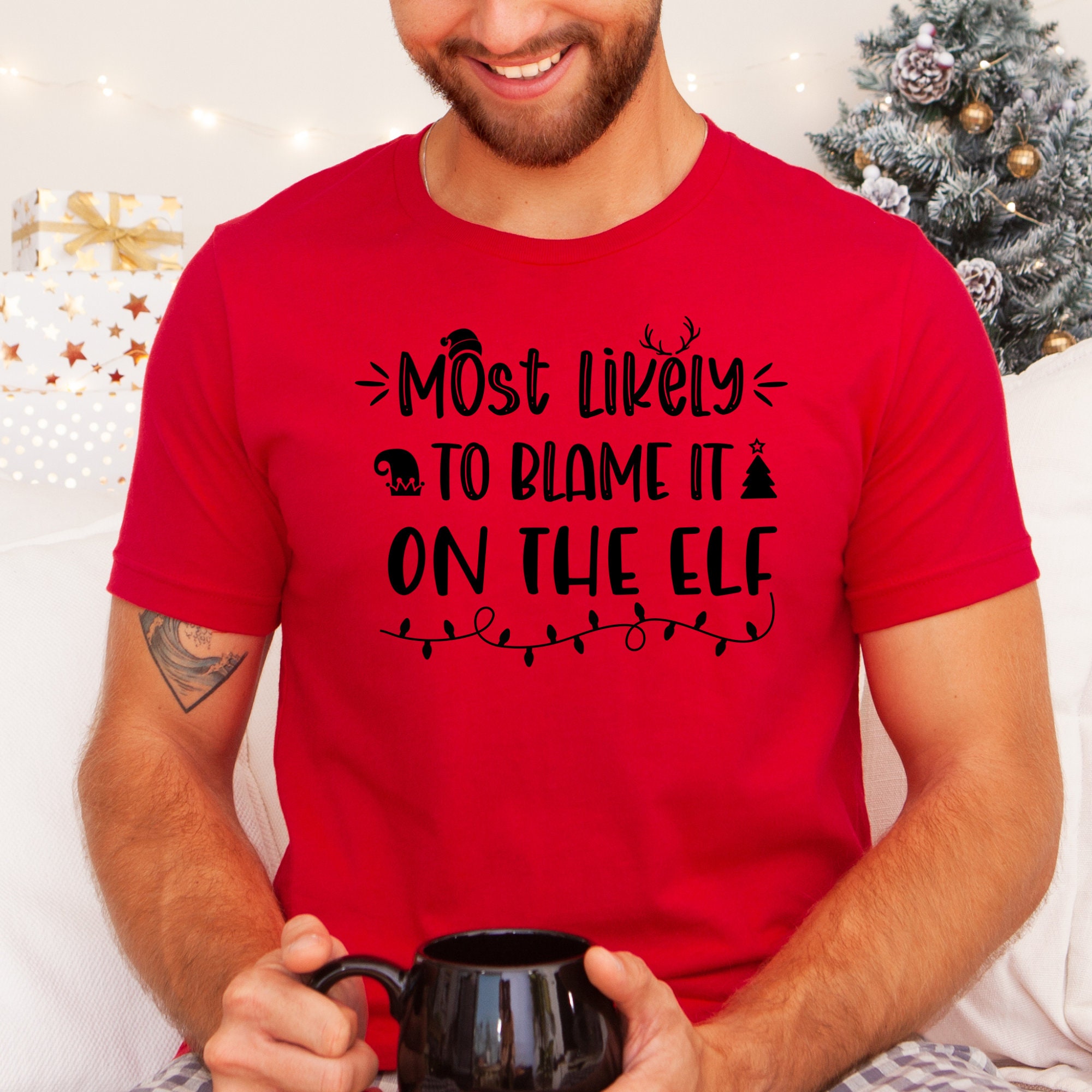 AW Fashions World's Tallest Elf Funny Elf Christmas Tee Elves Premium Men's T-Shirt 