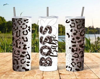 Boss Babe Tumbler Wrap, Sublimation Design, 20 oz Skinny Tumbler, Sublimation Tumbler, Glitter Tumbler, Leopard Tumbler, Black Tumbler