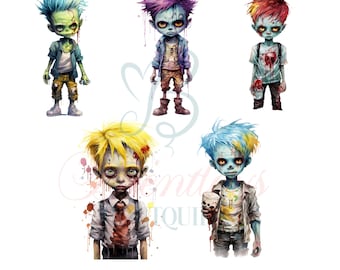 Niedliche Zombie Jungen Design PNG, Zombie Boy, PNG, Sublimation, Halloween, Zombie, gruselig, Aquarell