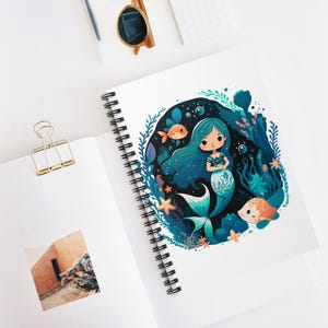 Cuaderno espiral de sirena: perfecto para diario, para la escuela o como regalo para amantes del océano, diario, planificador, cuaderno de bocetos de arte, temática submarina.