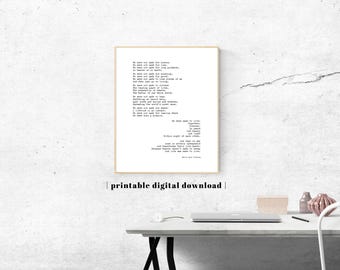 May include: A framed white wall art print featuring black typewriter-style text of a poem by Marie-Elise Bishop. The poem includes lines such as We were not made for sorrow, We were not made for lies, and We were made to live. Text reads printable digital download.