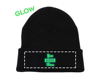 Glow in the Dark Custom Beanie Embroidery with Graphic Digitizing or Text