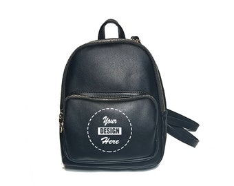 Leather Backpack Black PU Custom Embroidery with Your Design