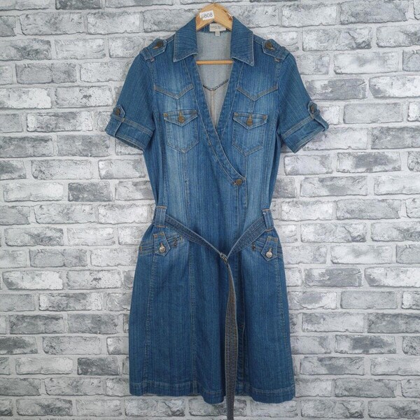 Vintage Karen Millen Dress Size 14 Blue Denim