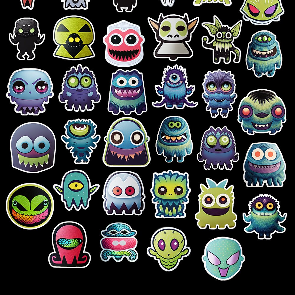 40 Monster Stickers Downloadable PNG Sticker Sheet - Etsy