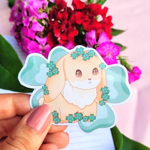 Süßer Hase mit Kleeblättern Vinyl Aufkleber | Journal Aufkleber | Laptop Aufkleber | Tier Sticker | Entzückende Aufkleber | Glückshase