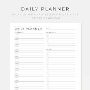 Tagesplaner, Work From Home Planner, Persönlich, Produktivitätsplaner, Täglicher Stundenplaner, Sofortiger Download, A4, A5, Letter, Half Letter