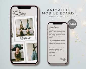 Animated Photo Collage Birthday E-Card Template: Editable Canva Design (MP4, GIF, Image)
