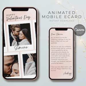 Valentinstag Animierte Foto Collage Kartenvorlage für Handy. Zeitgenössisches Valentine Design. Bearbeitbares Canva. Gruß E-Card Video