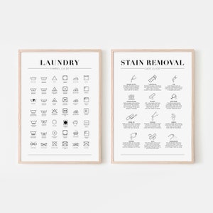 Konsttryck för tvättstugor: Symbol- och fläckguide (set om 2) (digital nedladdning)