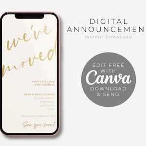 Nous avons déménagé, modèle mobile numérique d'annonce de déménagement, nouveau téléchargement modifiable d'annonce d'adresse, nouvelle carte de texte à la maison