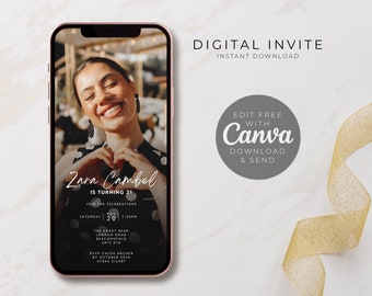 Birthday photo invite template, Evite, Any age, 18th, 21st, 30th, 40th, 50th, 60th, 70th  Invitation Template, Digital Invite, Mobile Evite