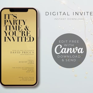 It&#39;s Party Time & You&#39;re invited E-Invite, Evite, Invitation Template, Any Event Text Message Invitation, Digital Invite, Mobile Phone Evite
