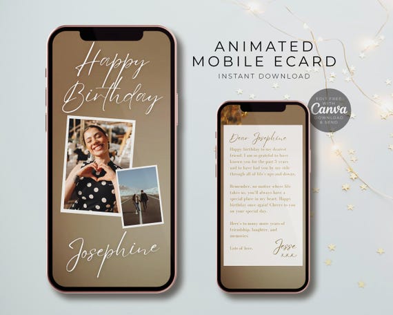 Animated Photo Birthday E-Card: Golden Confetti Design (Canva Template)