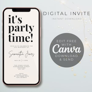 It's Party Time E-Invite, Electronic Invitation Template, Any Event Text Message Invitation, Digital Invite, Mobile Phone Evite