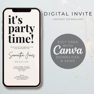 It's Party Time E-Invite, Electronic Invitation Template, Any Event Text Message Invitation, Digital Invite, Mobile Phone Evite