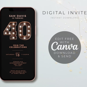 40th, Forty, Birthday invite, E-Invite, Invitation Template, Text Message Invitation, Digital Invite, Mobile Phone Evite