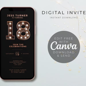 18th, Eighteenth, 18,  Birthday invite, Evite, E-Invite, Invitation Template, Text Message Invitation, Digital Invite, Mobile Phone Evite