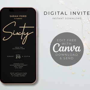 Sixty, 60th, Birthday invite, Evite, E-Invite, Invitation Template, Text Message Invitation, Digital Invite, Mobile Phone Evite