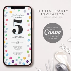 5th Birthday Party Invite, Fifth Birthday  E-Invite, Evite, Invitation Template, Text Invitation, Digital Invite, Mobile Phone Evite