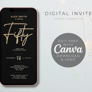 Fifty, 50th, Birthday invite, Evite, E-Invite, Invitation Template, Text Message Invitation, Digital Invite, Mobile Phone Evite