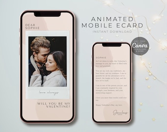 Modello di biglietto elettronico con foto animata per San Valentino: design Canva modificabile (download digitale)