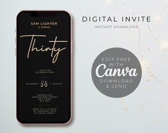 Thirty, 30th, Birthday invite, Evite, E-Invite, Invitation Template, Text Message Invitation, Digital Invite, Mobile Phone Evite