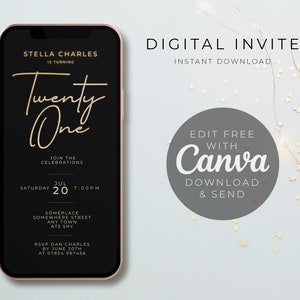 Einundzwanzig, 21., Geburtstag einladen, Evite, E-Invite, Einladungsvorlage, Textnachricht Einladung, Digital Invite
