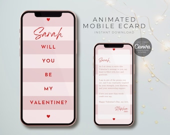 Modello di biglietto elettronico animato per San Valentino: design Canva modificabile (download digitale)