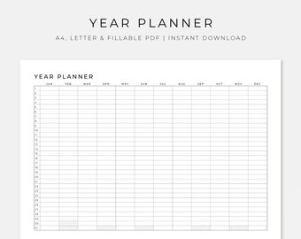 Yearly Planner, Work From Home Planner, Personal Productivity Planner, Instant Download, A4, Letter and fillable PDF