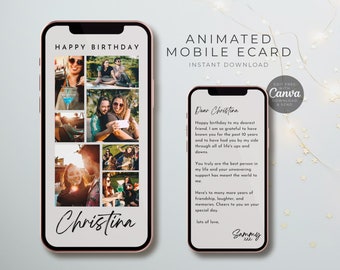 Animated Photo Collage Birthday E-Card Template: Editable Canva (MP4, GIF)