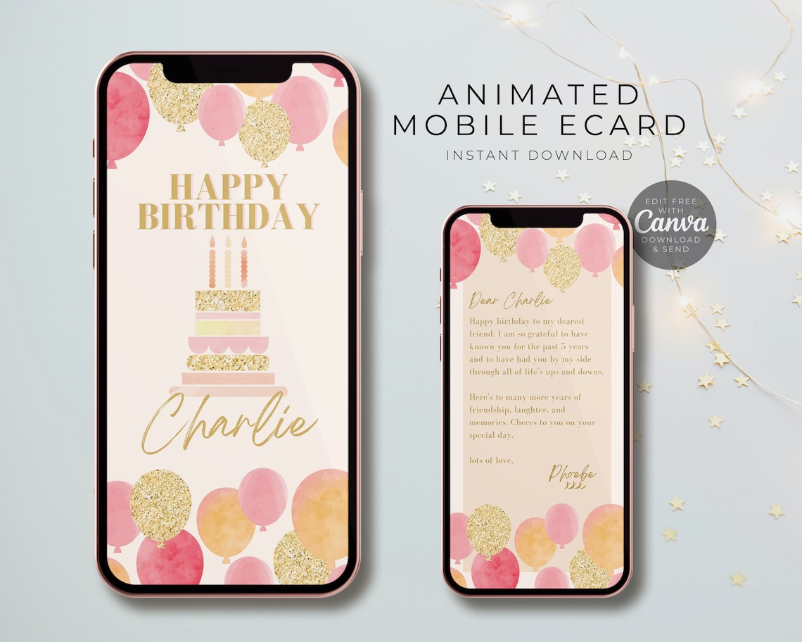 Animated Birthday Card Template for Mobile Phone. Contemporary - Etsy