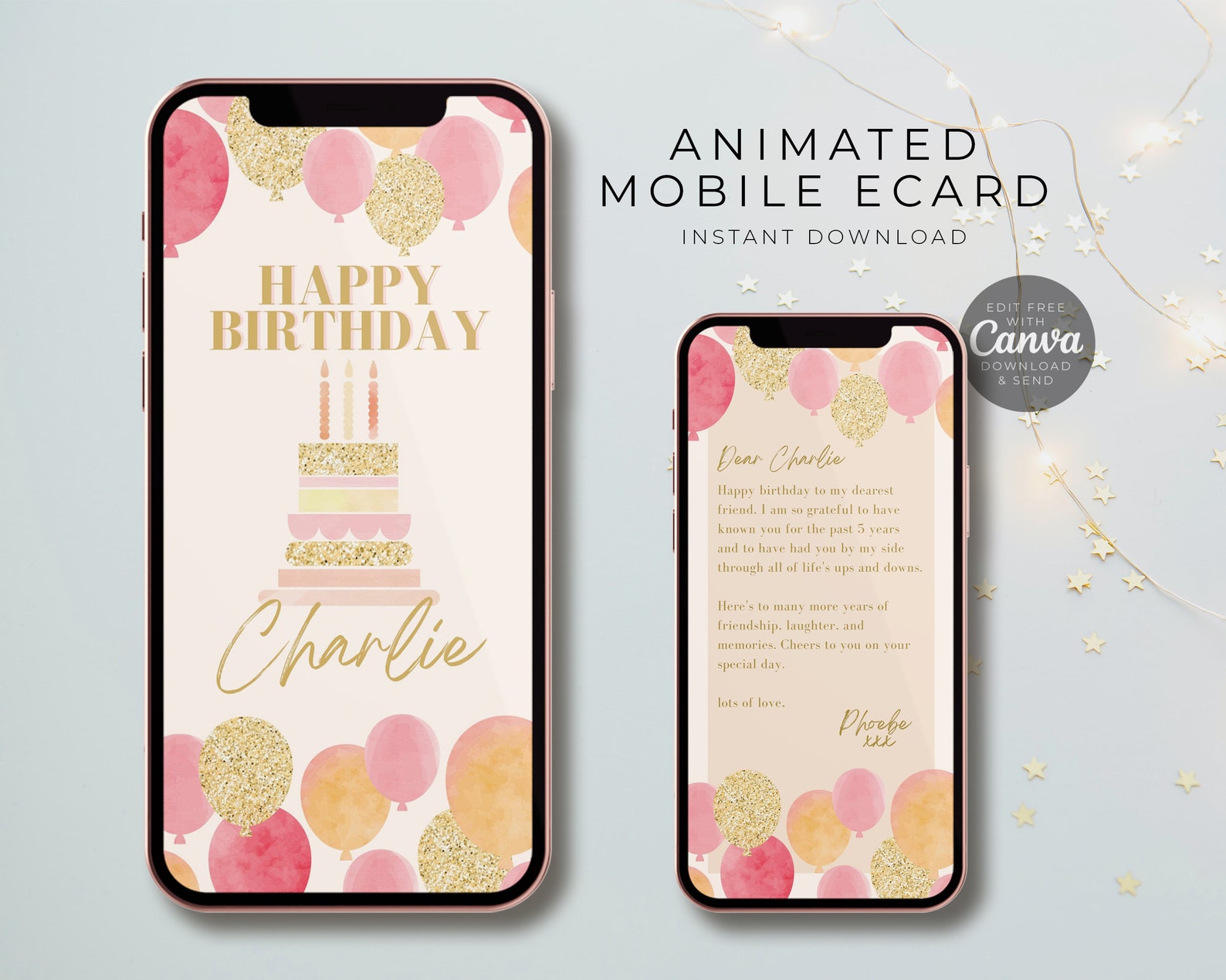 Animated Birthday Card Template for Mobile Phone. Contemporary - Etsy
