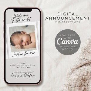 Modèle d'annonce de bébé, annonce de bébé nouveau-né, annonce de naissance numérique, ecard d'annonce de bébé mobile