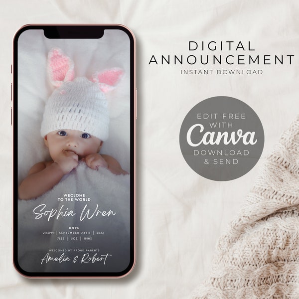 Baby Announcement Template, New Born Baby announcement, Digital Birth announcement, Mobile baby Announcement ecard