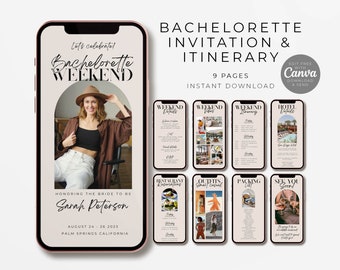 Modèle d'itinéraire numérique pour un week-end de bachelorette : invitation modifiable sur toile