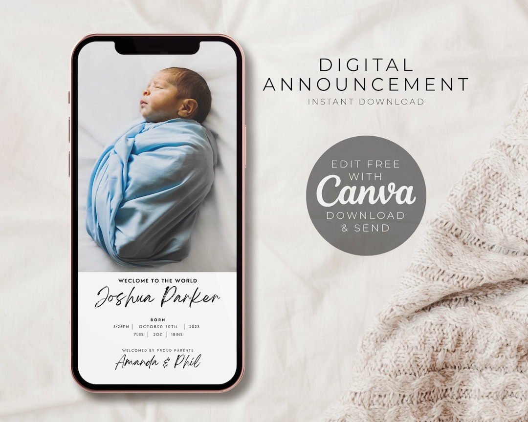 Baby Announcement Template, New Born Baby Announcement, Digital Birth