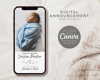 Baby Announcement Template, New Born Baby announcement, Digital Birth announcement, Mobile baby Announcement ecard
