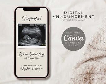 Surprise, nous attendons une annonce de grossesse numérique, une annonce mobile pour bébé en route, une carte électronique à ultrasons, Evite